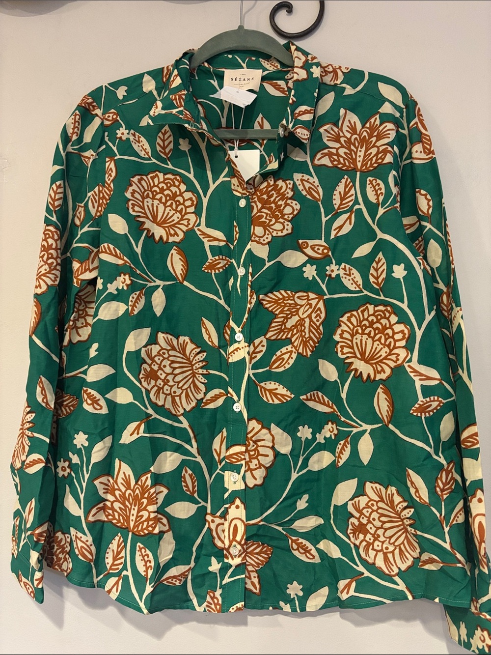 Sezane Green Floral Button-Up Blouse